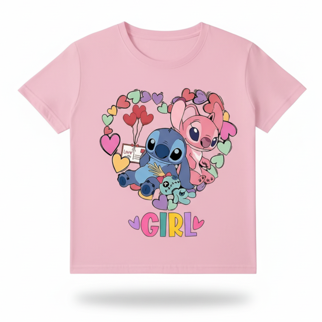 Stitch Angel Cartoon Colorful Print Kids Shirt