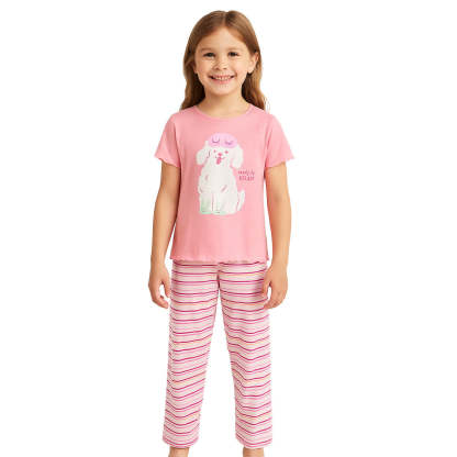 Short Sleeve Printed Pajama Set For Kids