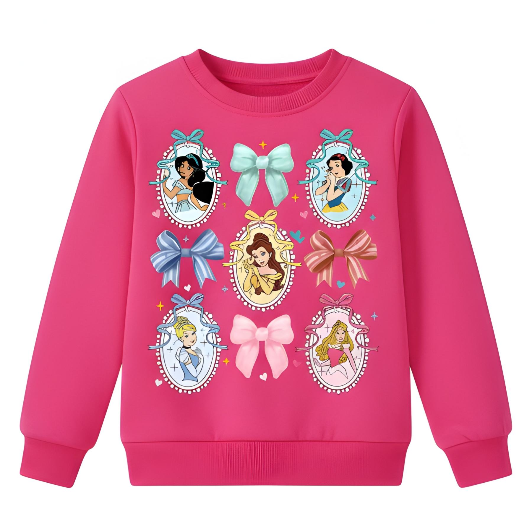 Princess Cartoon Print Warm Kids Winter Sweatshirt For Girls