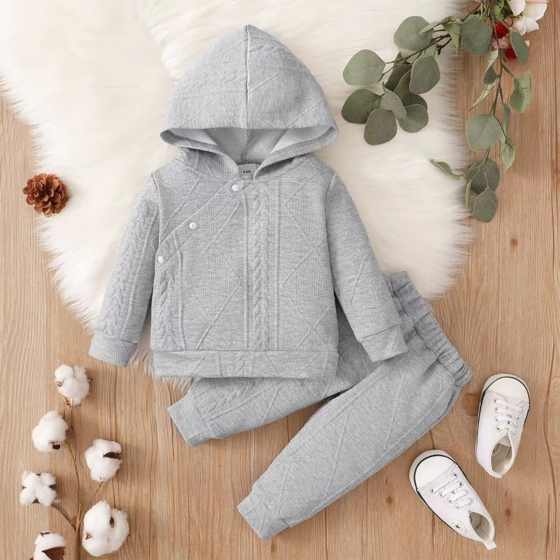 Solid Color Hooded Sweatshirt And Long Pants Sets-Children Cloth Shop