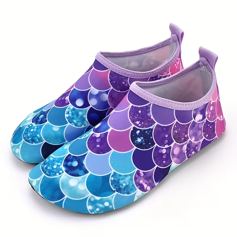 Fish Scale Print Casual Slip On Water Shoes For Kids
