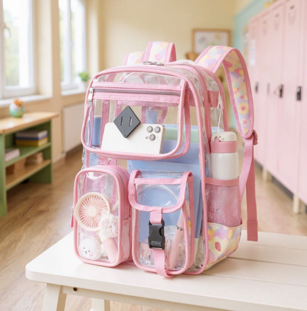 Clear Backpack for School,Heavy Duty PVC Transparent Bookbag for Girls Stadium Approved See Through Backpack