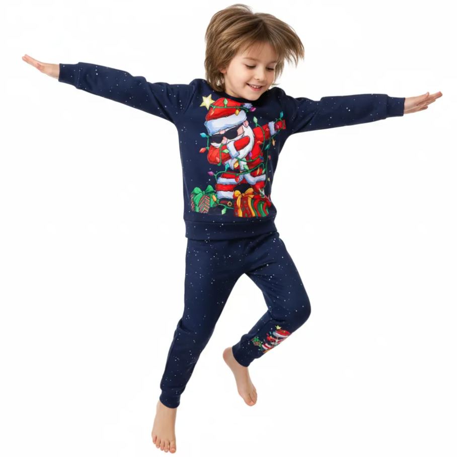 Christmas Santa Claus Print Sweatshirt and Pants Set for Boys