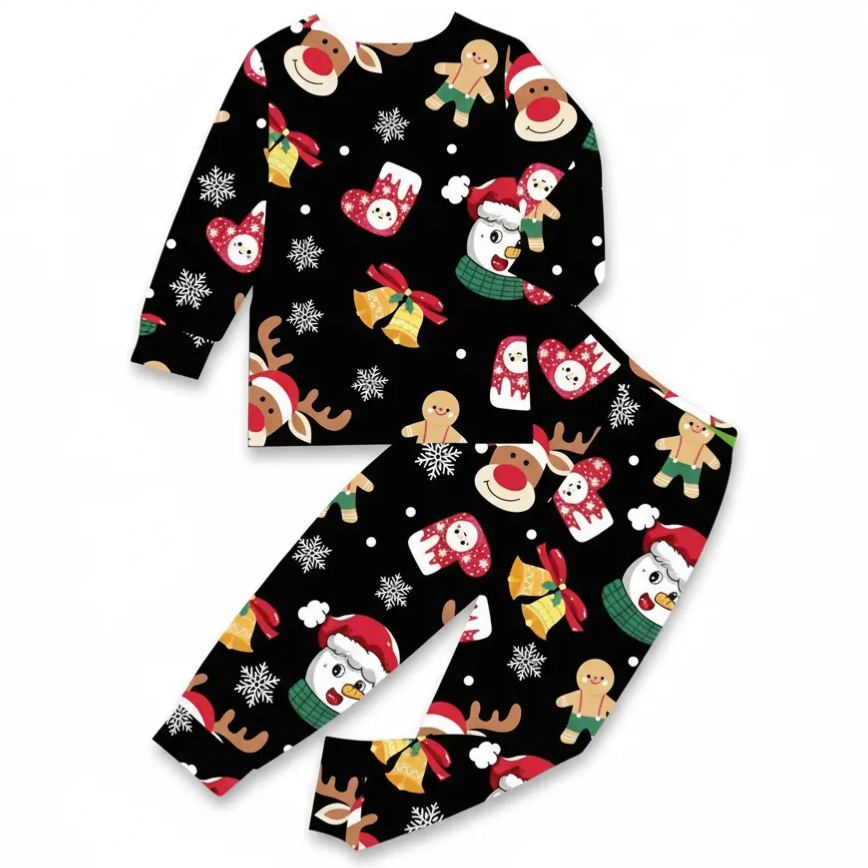 Long Sleeve Outfit With Santa And Reindeer Christmas Pajamas