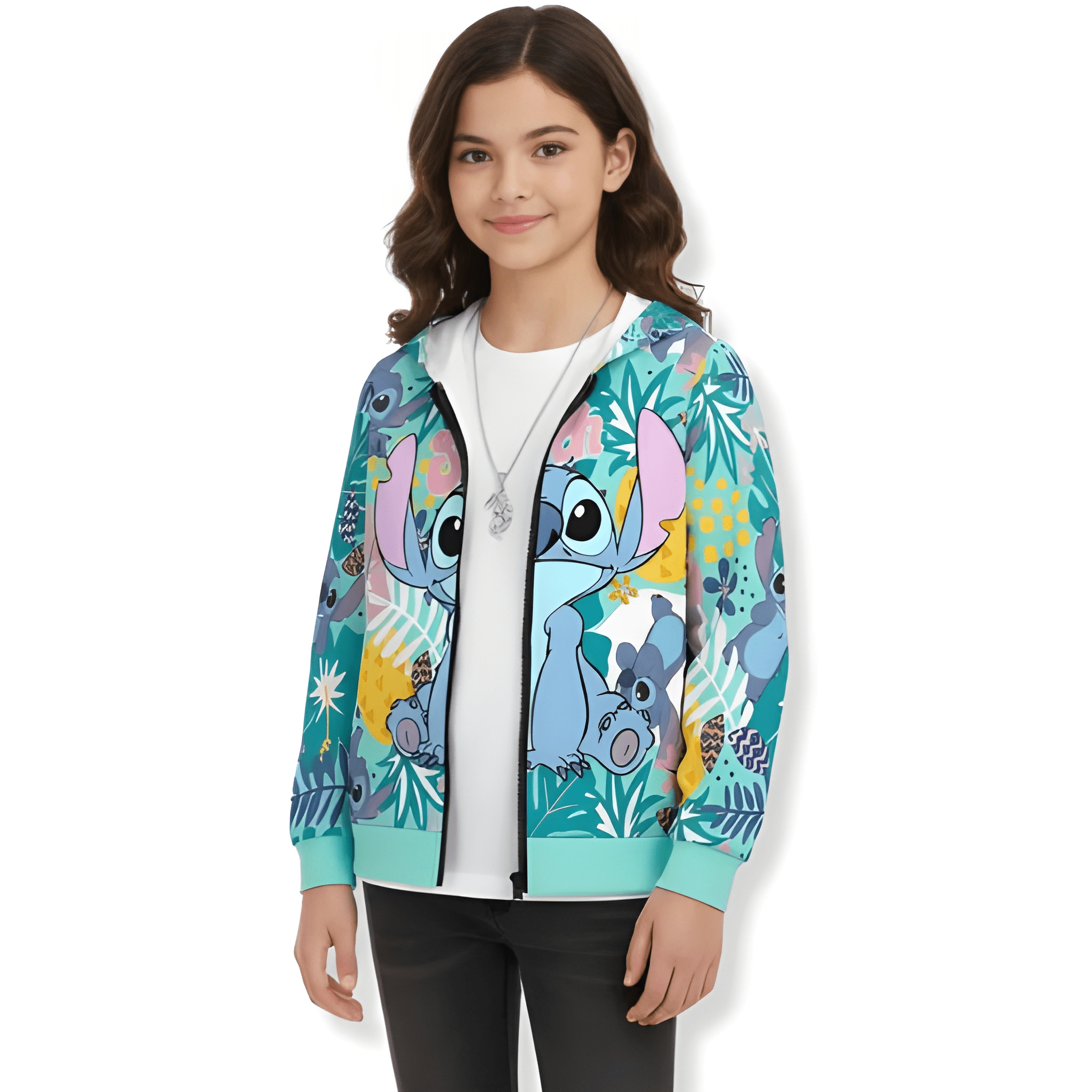 Colorful 3D Printed Zip Up Sweatshirt For Girls