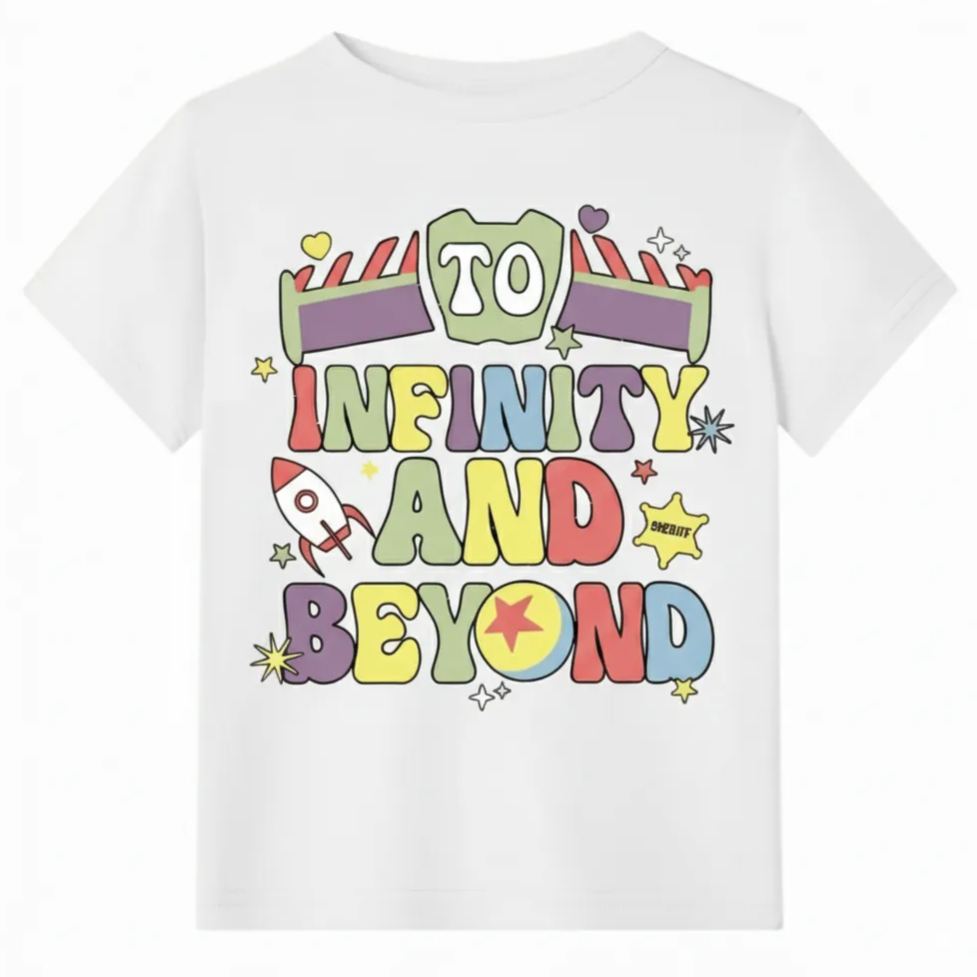  INFINITY AND BEYOND Printed Cartoon Print T Shirt