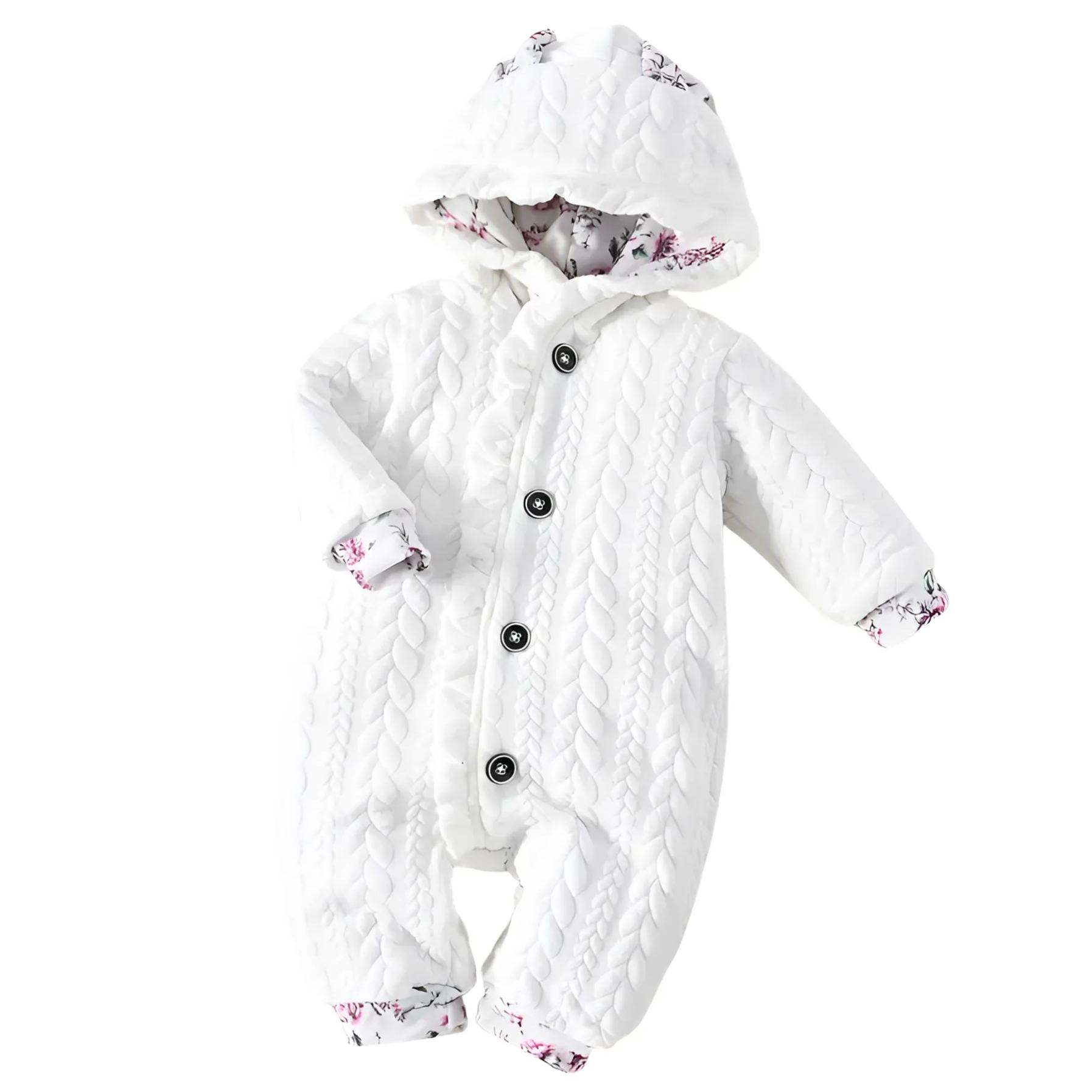 Adorable Floral Hooded Baby Girl Romper With Bunny Ears