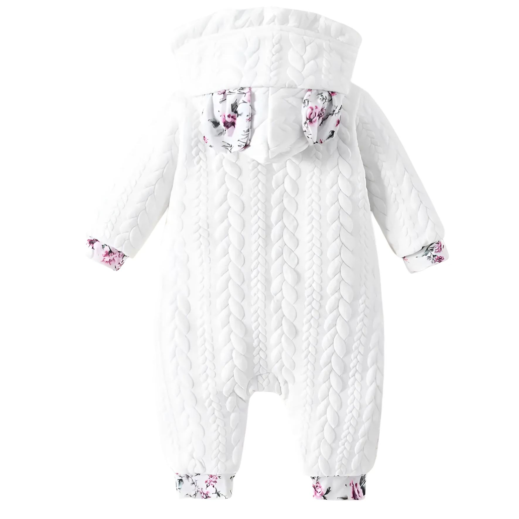 Adorable Floral Hooded Baby Girl Romper With Bunny Ears