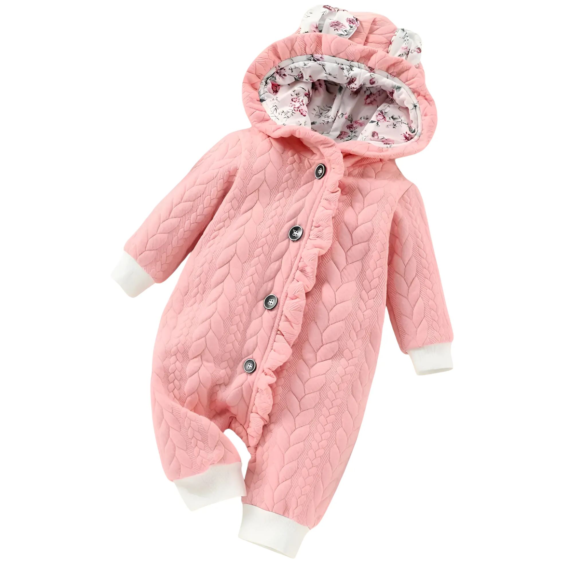 Adorable Floral Hooded Baby Girl Romper With Bunny Ears