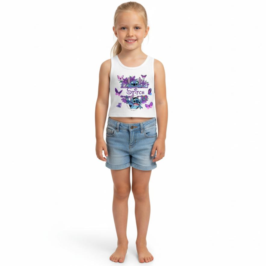 Girls Sleeveless Tank Top with Floral and Butterfly Print