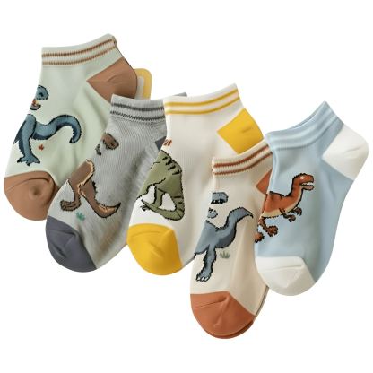 5 Pairs Of Dinosaur No Show Socks For Boys