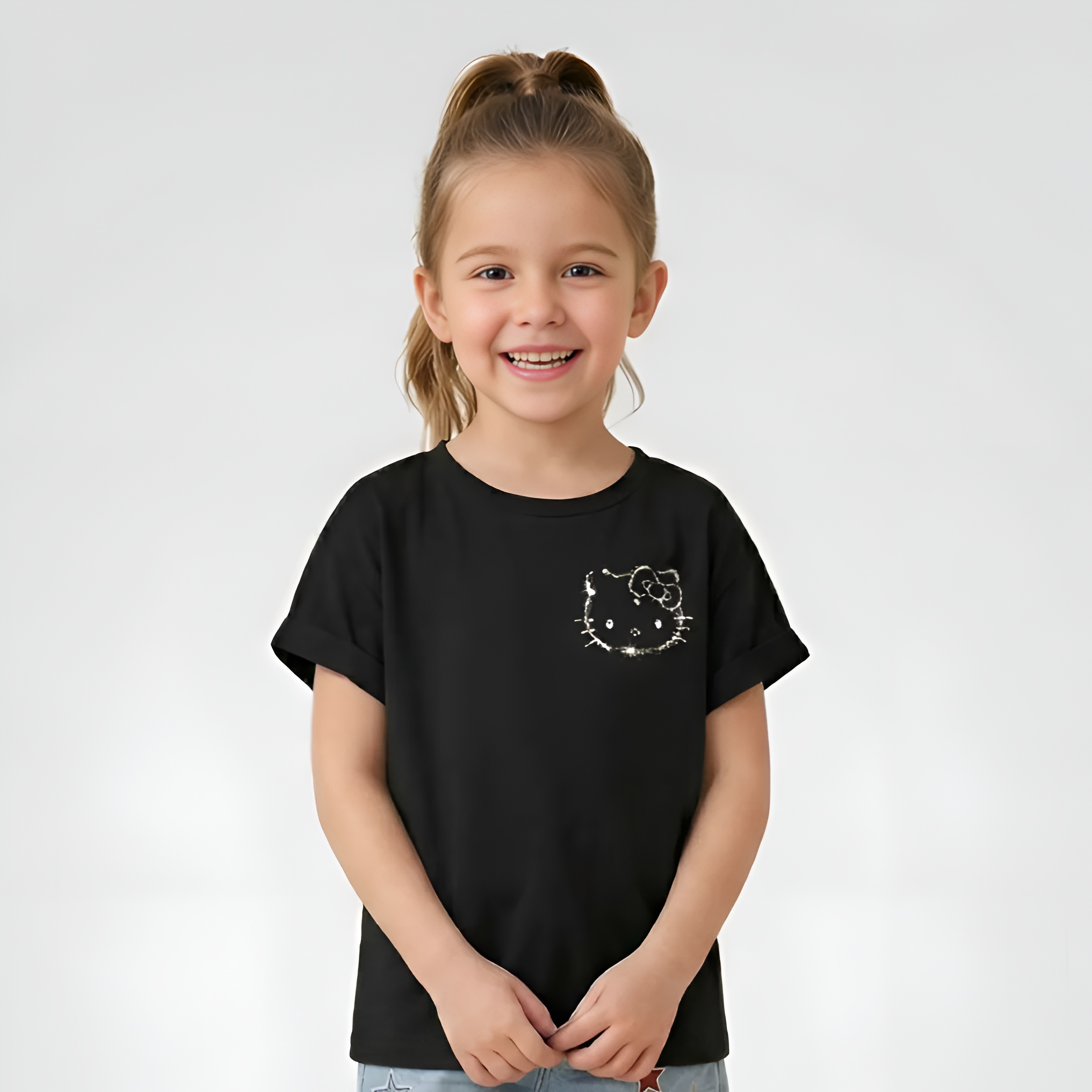 Hello Kitty Sanrio Girls Sky Toned Mesh Short Sleeve Top