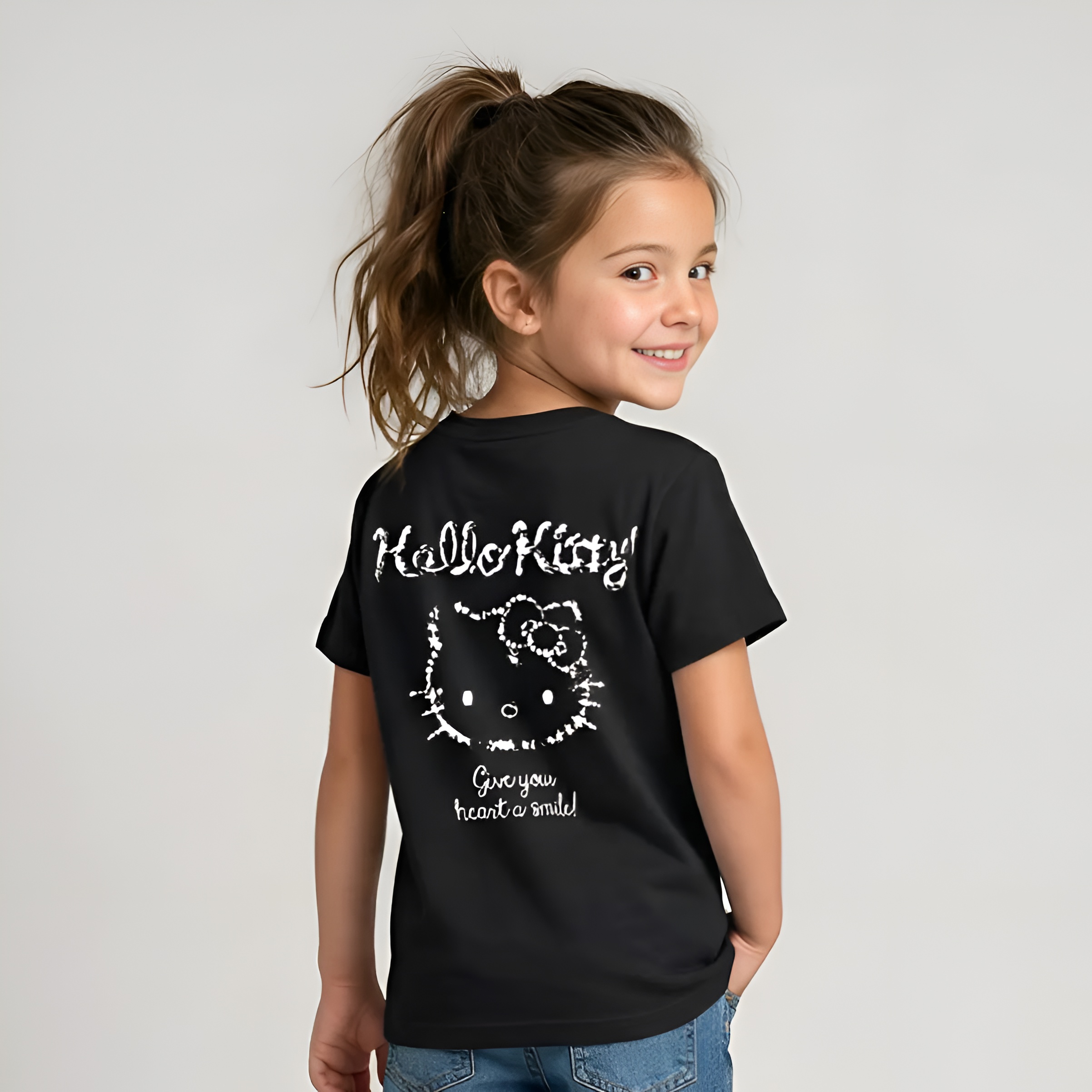 Hello Kitty Sanrio Girls Sky Toned Mesh Short Sleeve Top