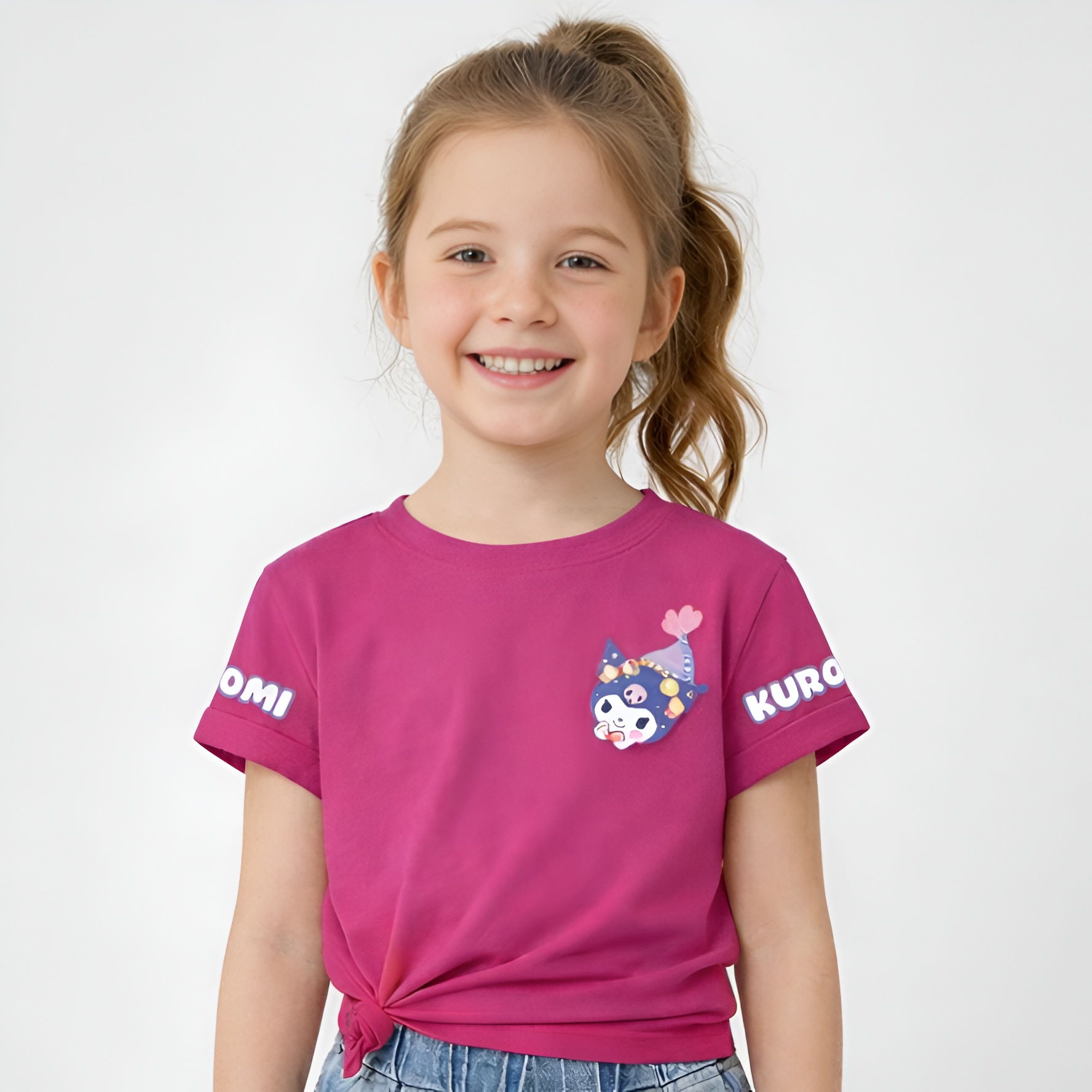 Kuromi Sanrio Girls Sky Toned Mesh Short Sleeve Top