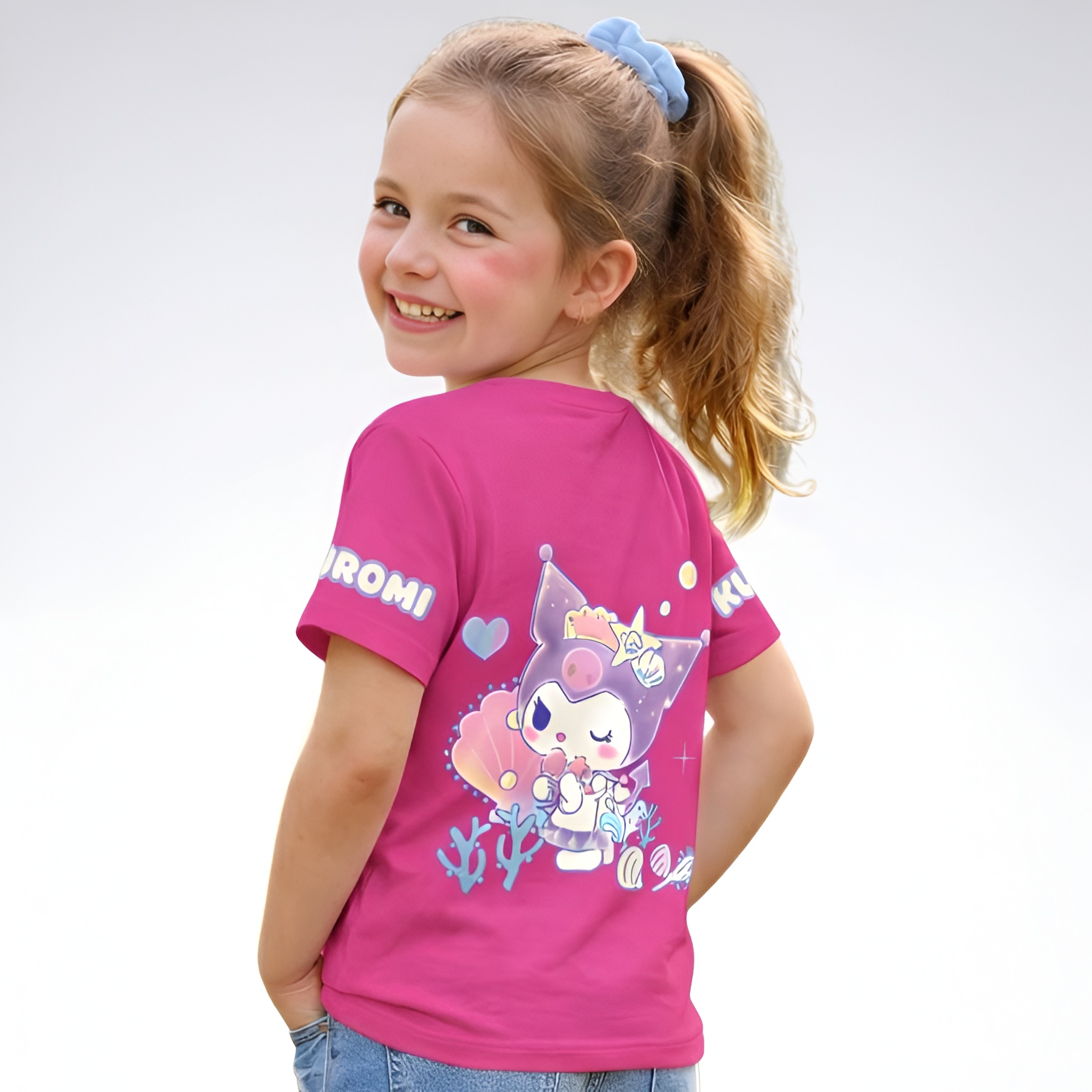 Kuromi Sanrio Girls Sky Toned Mesh Short Sleeve Top