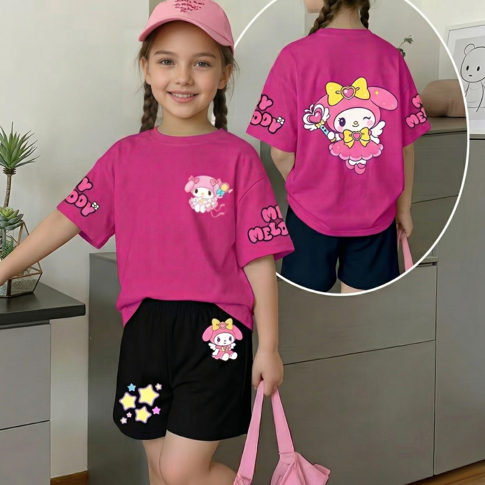 My Melody Printed With Cartoon Design Outfit Set For Girls 