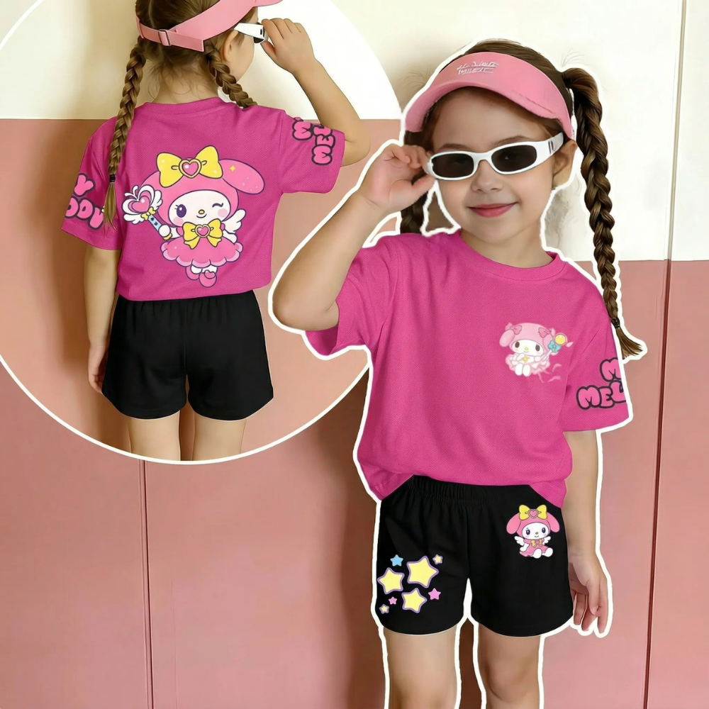My Melody Printed With Cartoon Design Outfit Set For Girls 