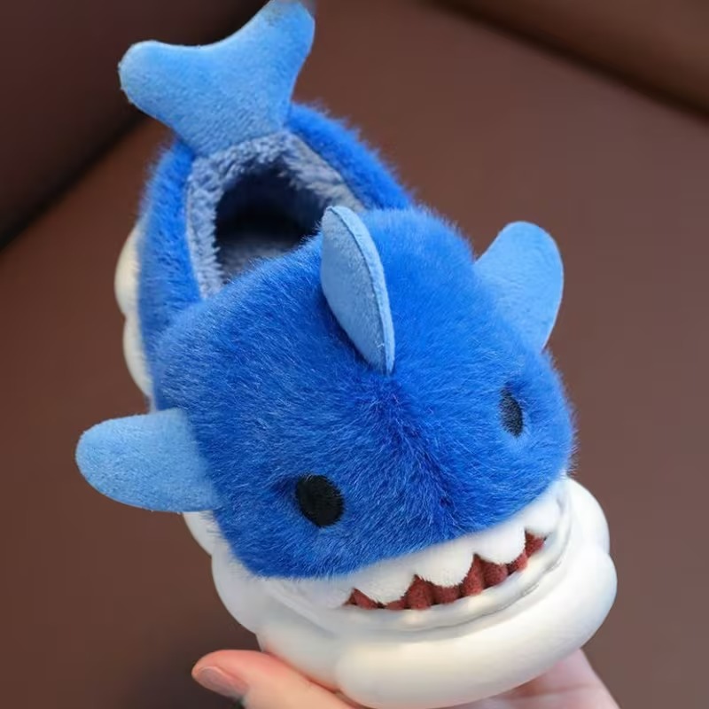 Cartoon Shark Plush Slippers With Fleece Lined Comfort