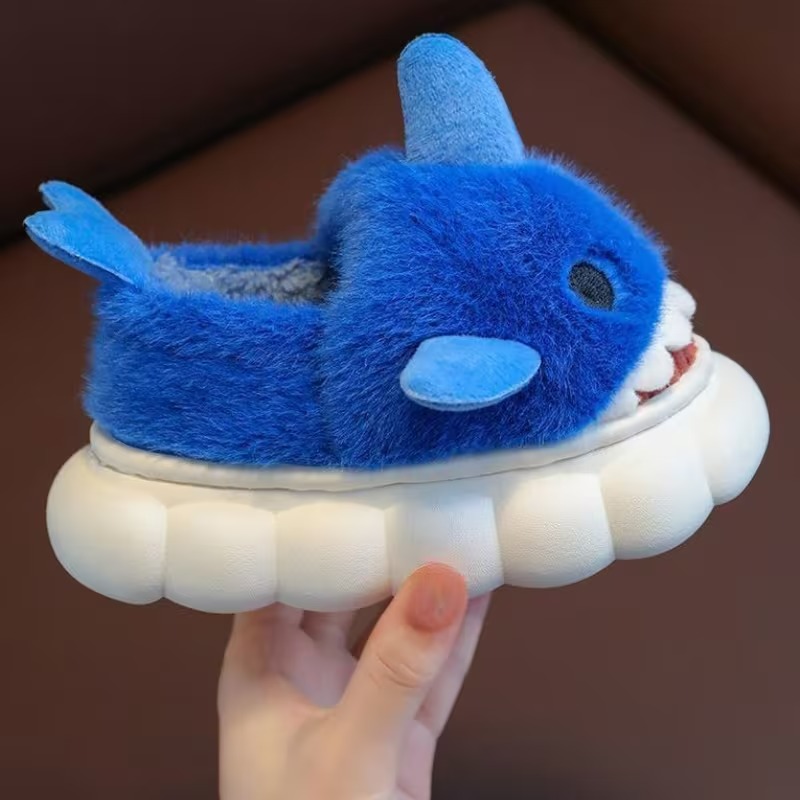 Cartoon Shark Plush Slippers With Fleece Lined Comfort