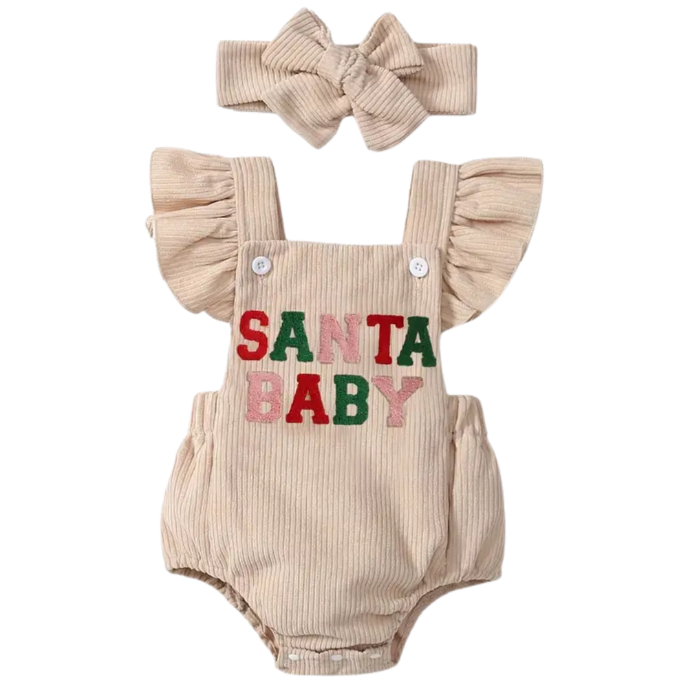 Baby Girls Corduroy Ruffle Bodysuit and Bow Headband Set