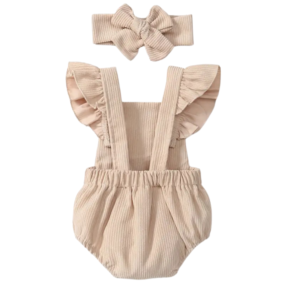 Baby Girls Corduroy Ruffle Bodysuit and Bow Headband Set