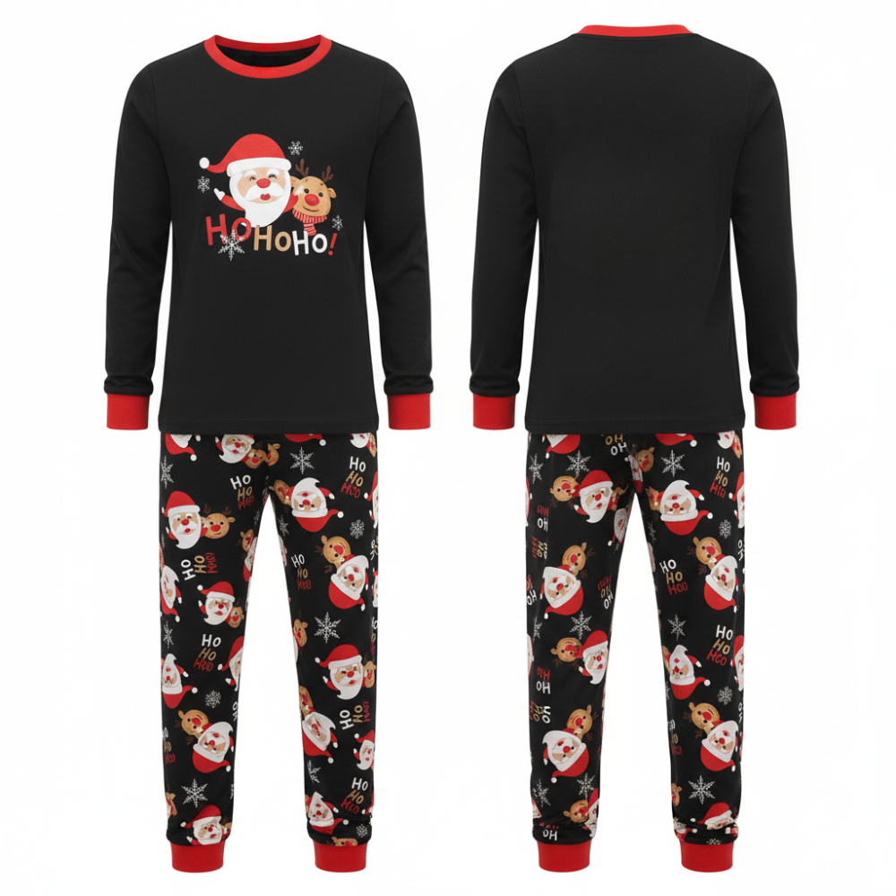 Cartoon Reindeer Print Matching Set for Kids Sleepwear with Flame Retardant Fabric