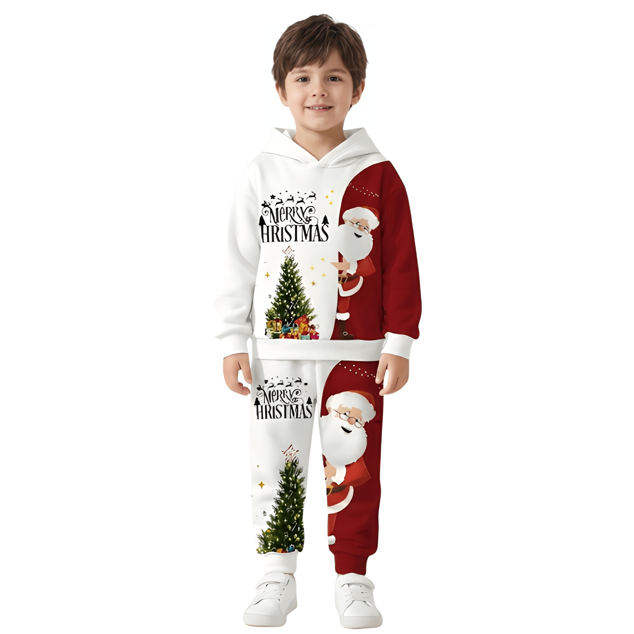 Christmas Graphic Printed Kids Hoodie Set