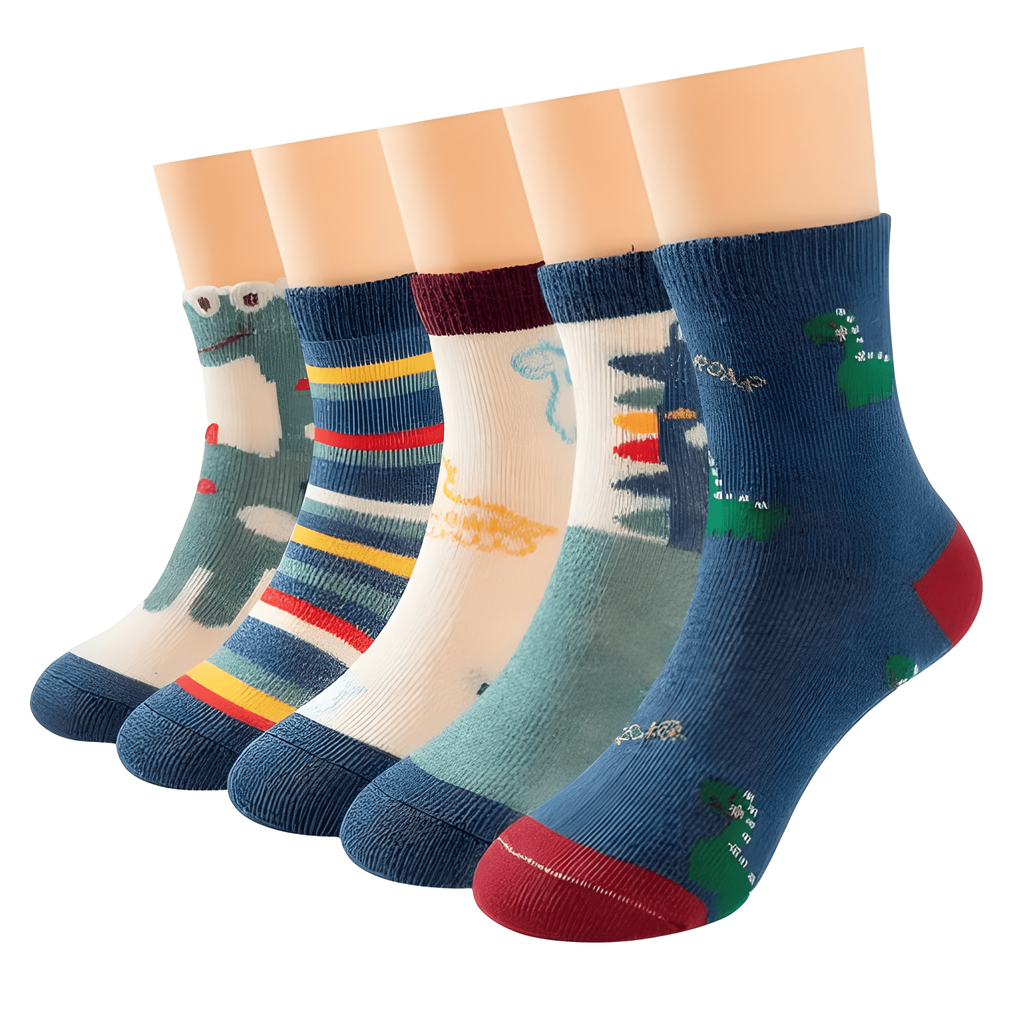 5 Pairs Of Dinosaur Printed Socks For Boys