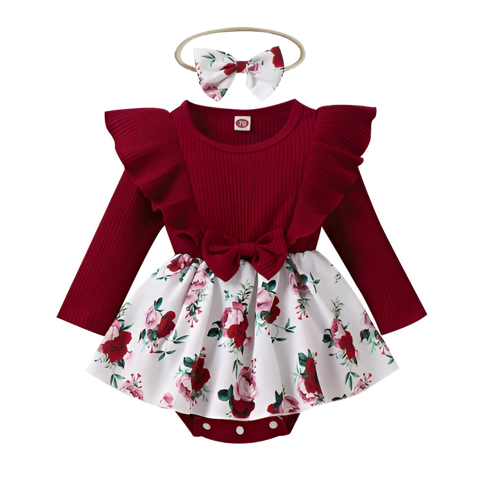 2Pcs Baby Girl Long Sleeves Jumpsuit With Bow Headband-Children Cloth Shop