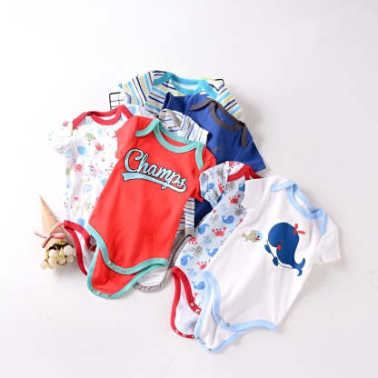 Short-Sleeve Newborn Cartoon Baby Bodysuit-Children Cloth Shop