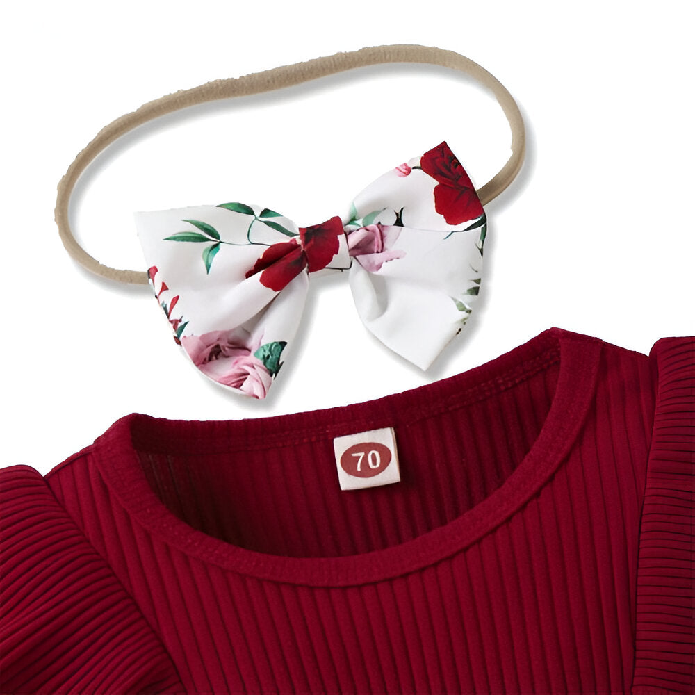 2Pcs Baby Girl Long Sleeves Jumpsuit With Bow Headband-Children Cloth Shop