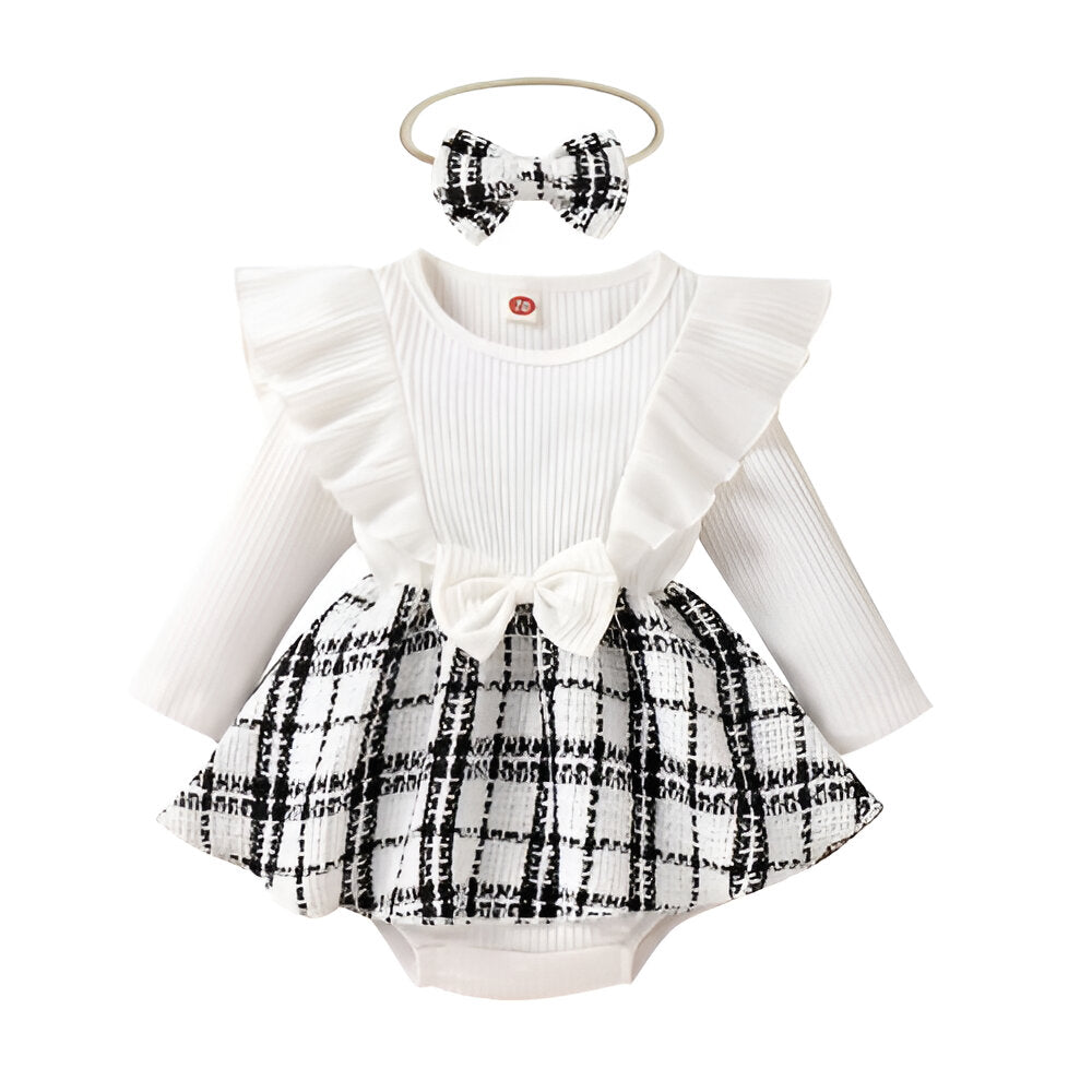 2Pcs Baby Girl Long Sleeves Jumpsuit With Bow Headband-Children Cloth Shop