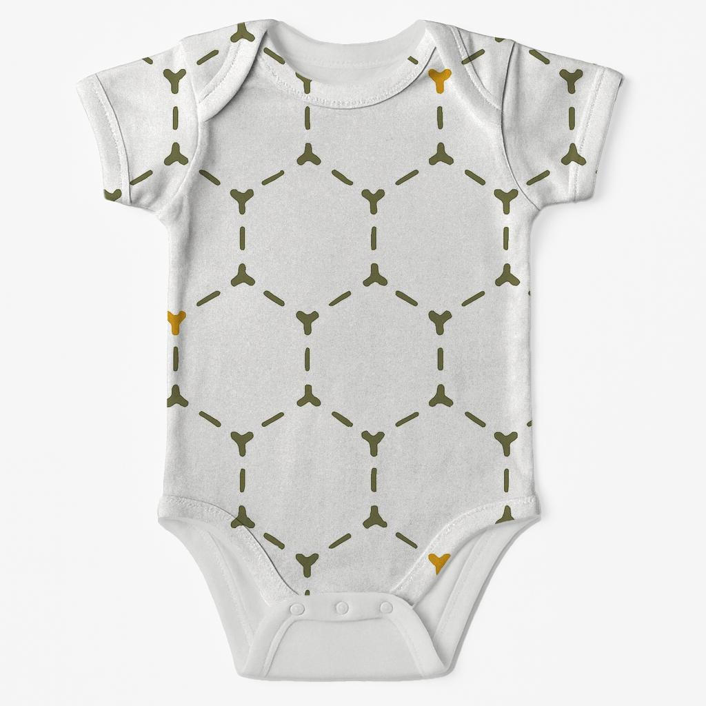 Soft Hex Corner Sprigs kimono style baby bodysuits