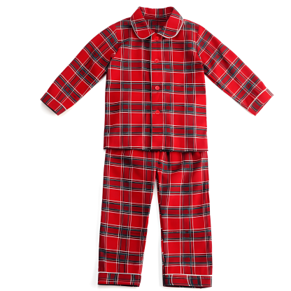 Kids Christmas Flannel Cotton Plaid Pajama Set For Siblings