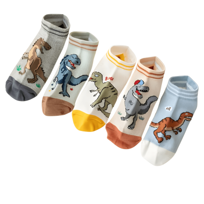 5 Pairs Of Dinosaur No Show Socks For Boys