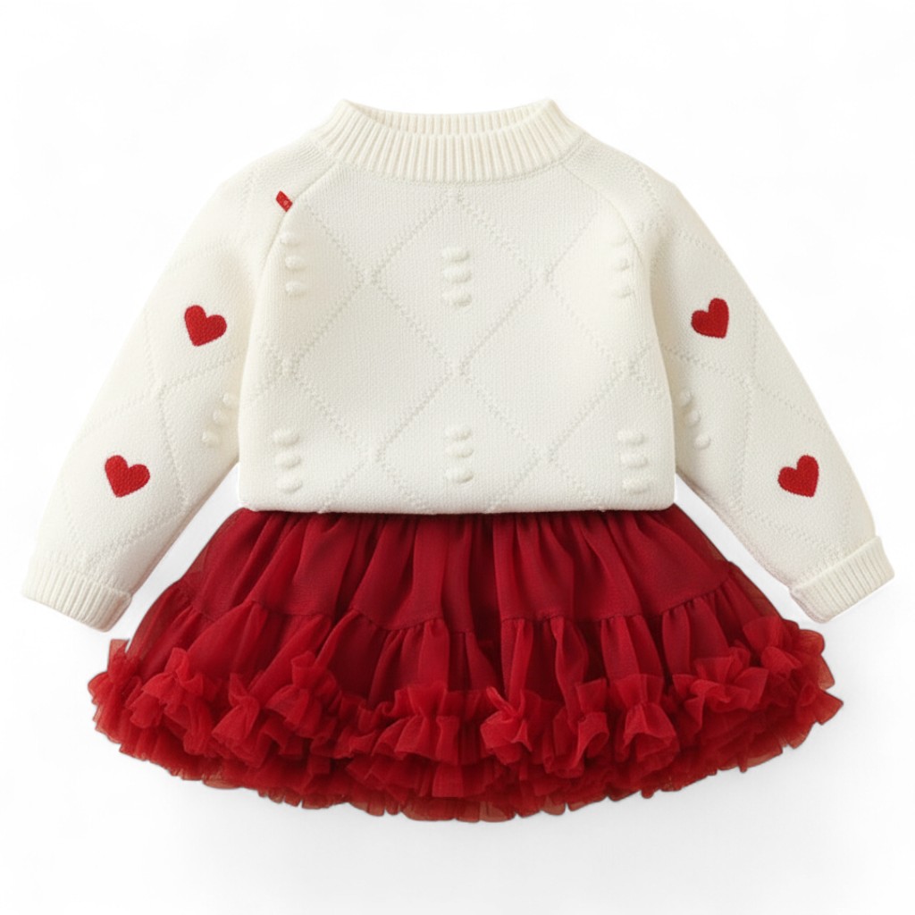 Embroidered Cardigan And Skirt Set For Girls