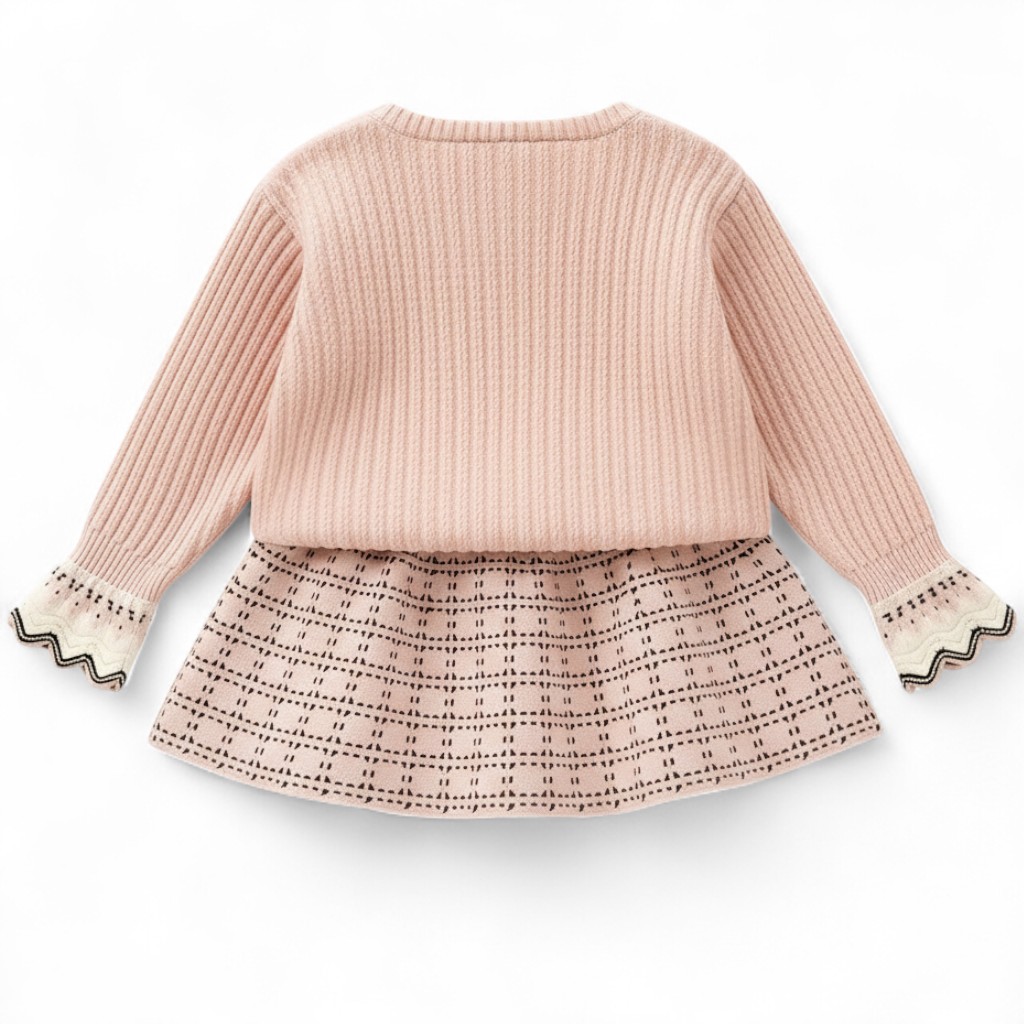 Embroidered Cardigan And Skirt Set For Girls