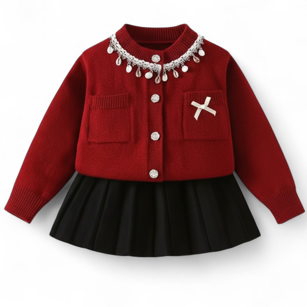 Knitted Cardigan And Skirt Set For Girls 