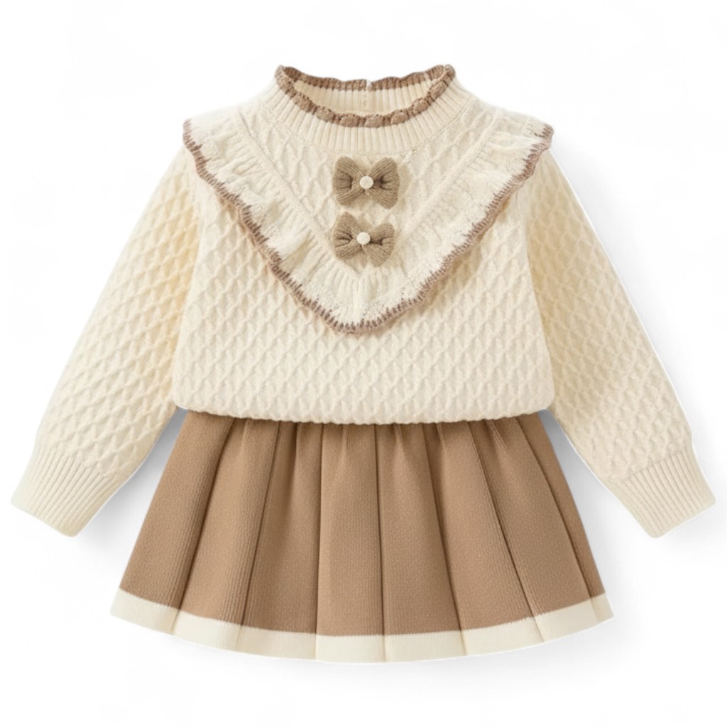 Knitted Cardigan And Skirt Set For Girls 