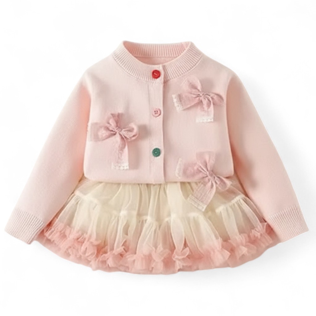 Knitted Cardigan And Skirt Set For Girls 