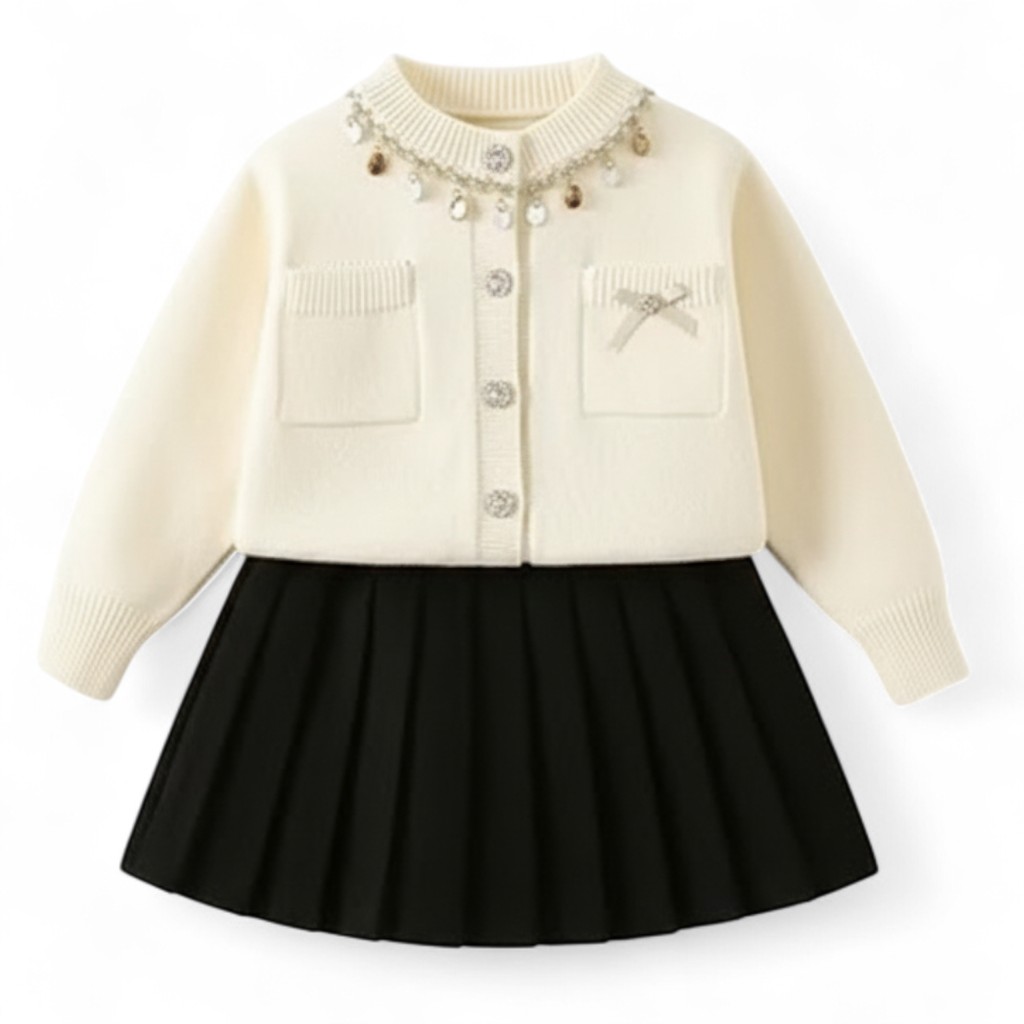 Knitted Cardigan And Skirt Set For Girls 