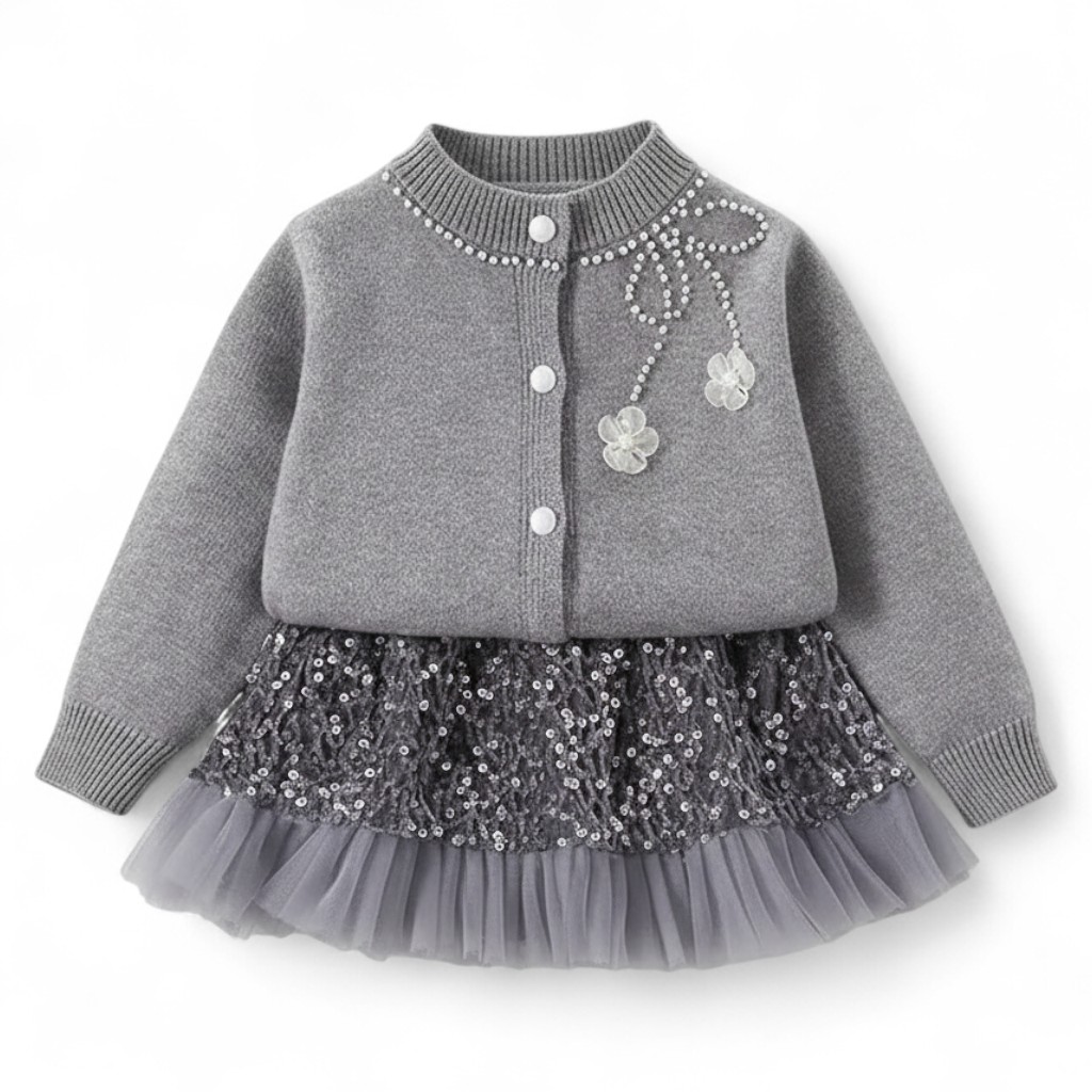 Knitted Cardigan And Skirt Set For Girls 