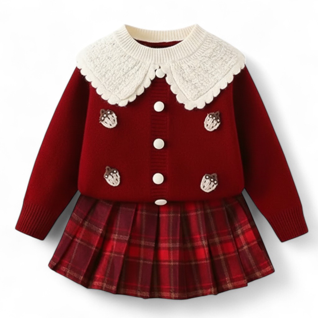 Knitted Cardigan And Skirt Set For Girls 
