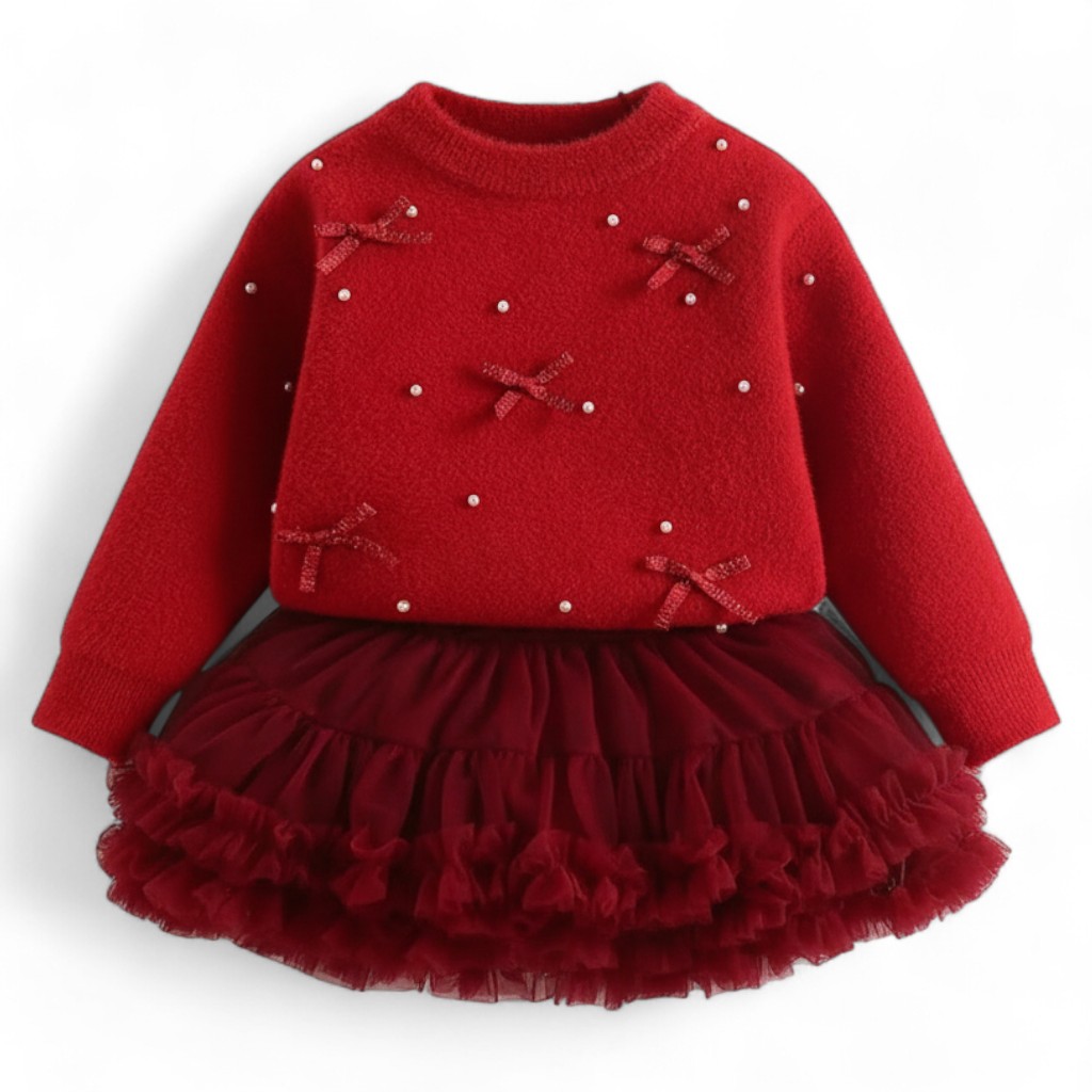 Knitted Cardigan And Skirt Set For Girls 