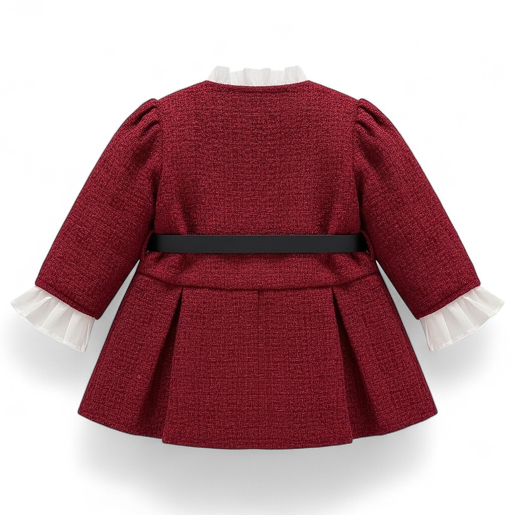 Stylish Dress With Belt And Buttons For Girls