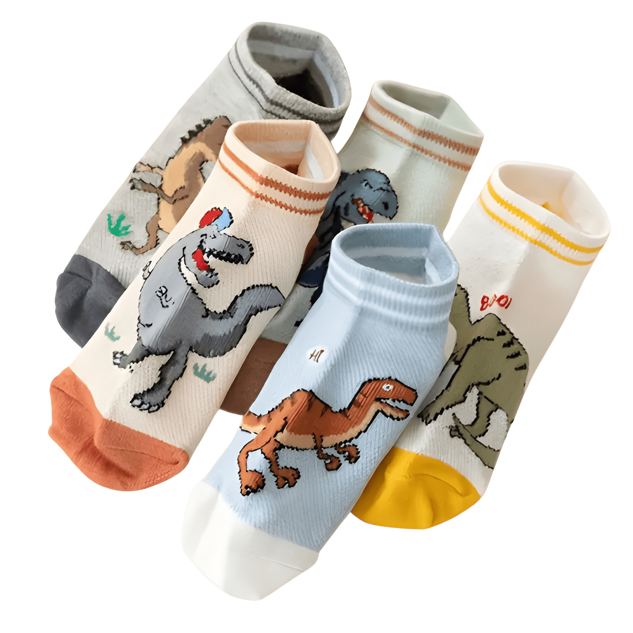 5 Pairs Of Dinosaur No Show Socks For Boys