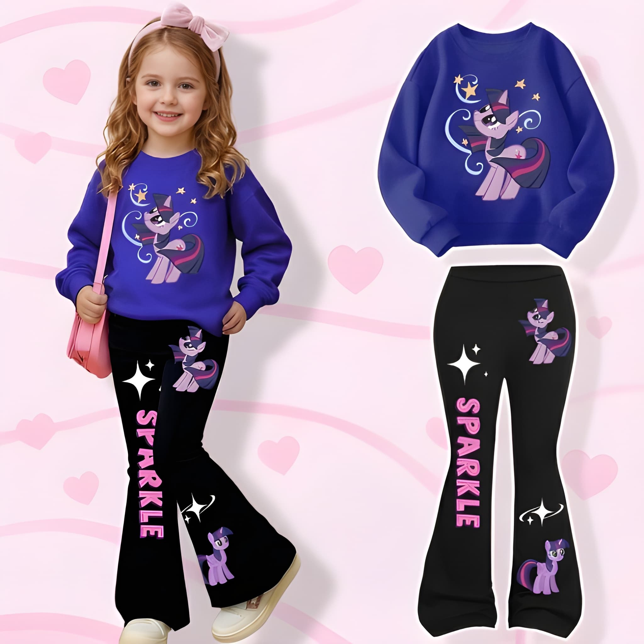 My Little Pony Crewneck Sweatshirt and Flared Pants Set, Twilight Sparkle Print, 2pcs