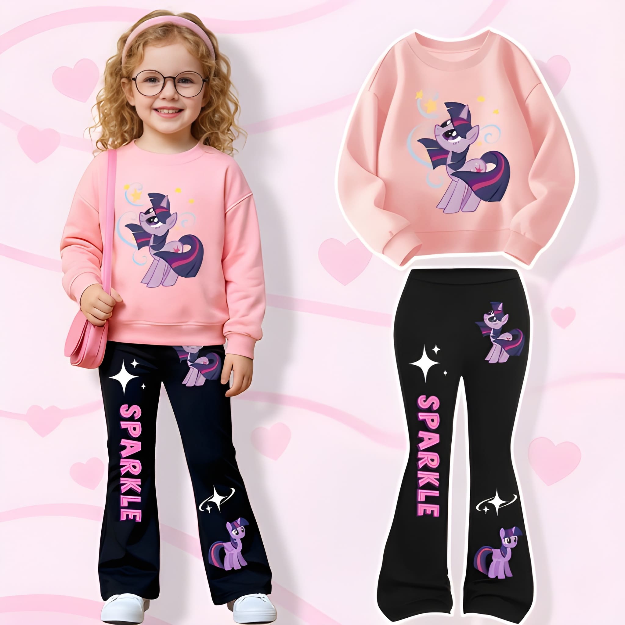 My Little Pony Crewneck Sweatshirt and Flared Pants Set, Twilight Sparkle Print, 2pcs