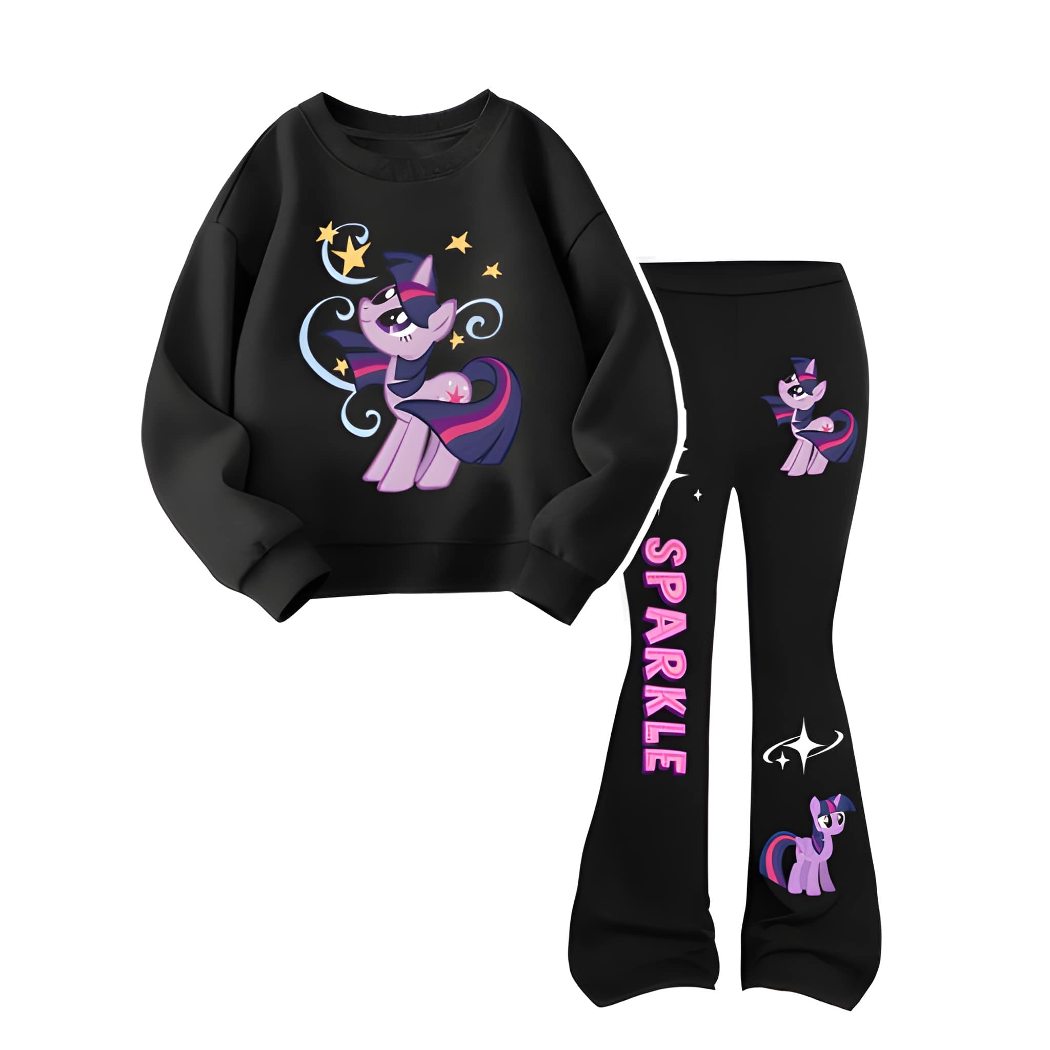 My Little Pony Crewneck Sweatshirt and Flared Pants Set, Twilight Sparkle Print, 2pcs