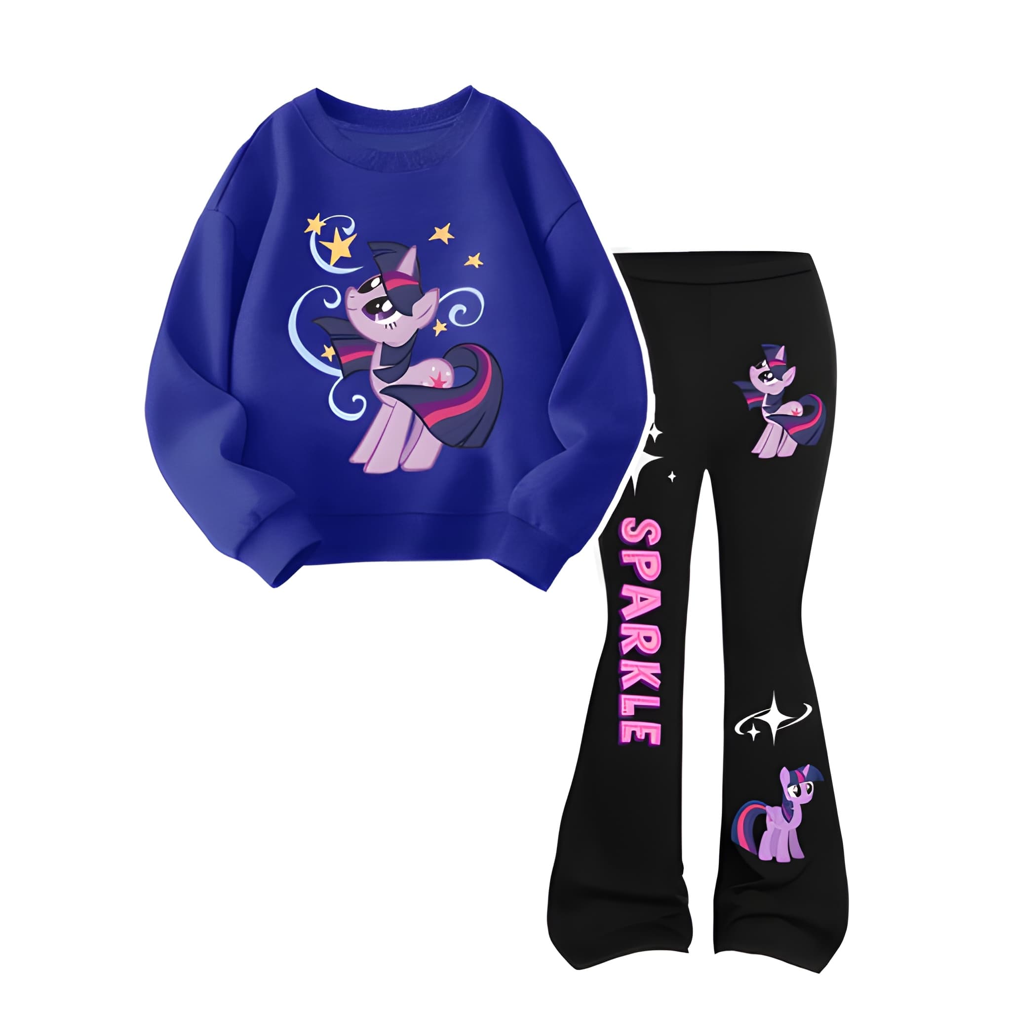 My Little Pony Crewneck Sweatshirt and Flared Pants Set, Twilight Sparkle Print, 2pcs